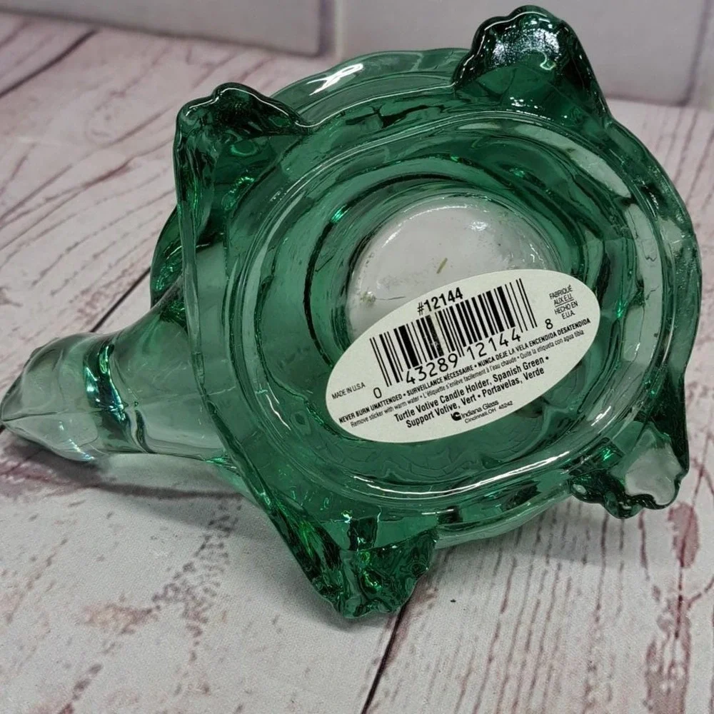 Indiana Glass Green Turtle Tea Light Candle Holder Votive MADE IN USA